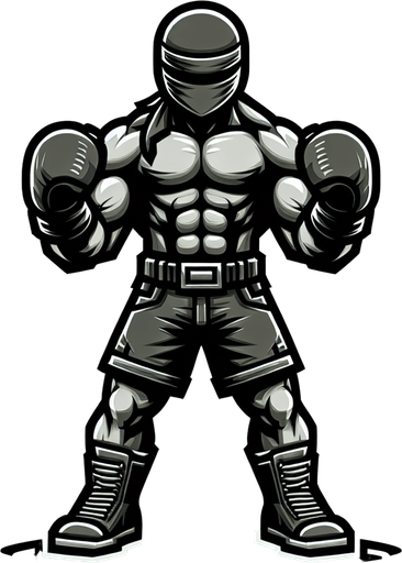 Fighter with 2 fight gloves, full body, mini fighter.
Single Game Texture. In-Game asset. 2d. Blank background. High contrast. No shadows, digital art style