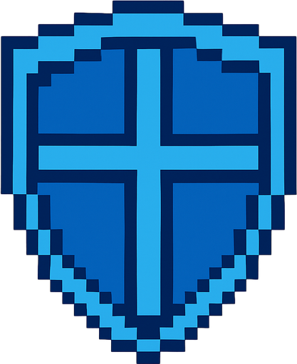 Pixel art shield.
In-Game asset.  2d.  High contrast.  No shadows. blue color. Simple design