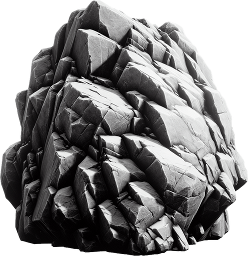 mountain boulder.
Single Game Texture.  In-Game asset.  2d.  Blank background.  High contrast.  No shadows
