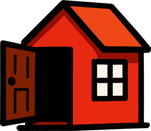 red house, open door looking left.
In-Game asset.  2d.  High contrast.  No shadows