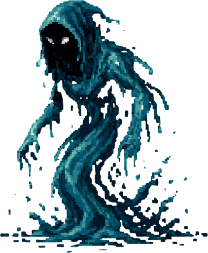 Water spirit dark souls style 2d pixel art.
In-Game asset.  2d.  High contrast.  No shadows