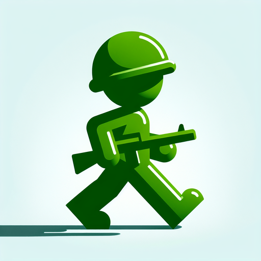 Profil view of a little green soldier toy, walking. no background . no floor. In-Game asset. 2d. Blank background. High contrast. No shadows.