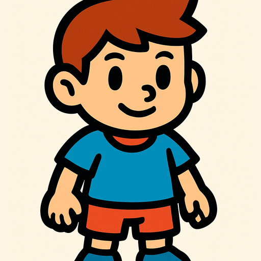 A boy.
In-Game asset.  2d.  High contrast.  No shadows