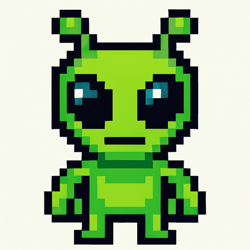 Pixel uzaylı olsun.
In-Game asset.  2d.  High contrast.  No shadows