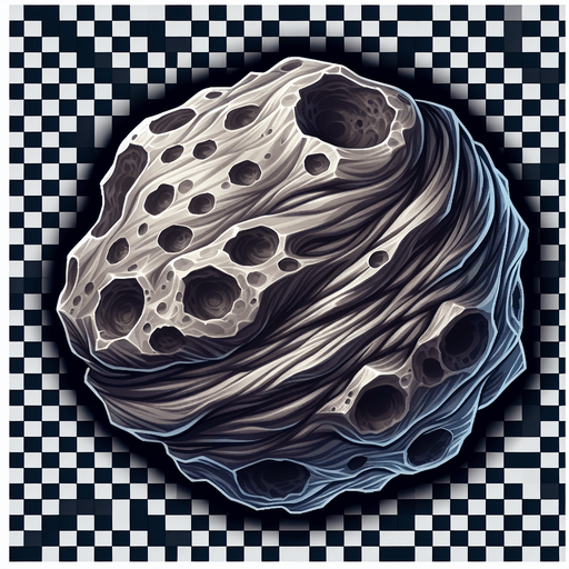 Um asteroide torto com crateras, 2d jogo, fundo png.
Asteroide torto