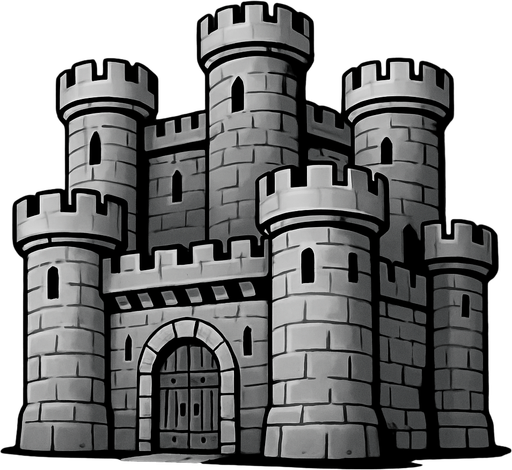 טירה אפורה.
In-Game asset.  2d.  High contrast.  No shadows