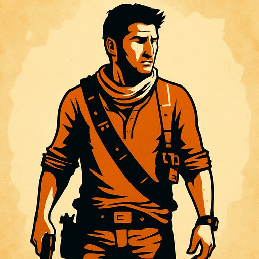 but like nathan drake.
In-Game asset.  2d.  High contrast.  No shadows