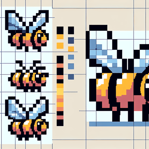 pixel bee faceing left.
Single Game Texture.  In-Game asset.  2d.  Blank background.  High contrast.  No shadows