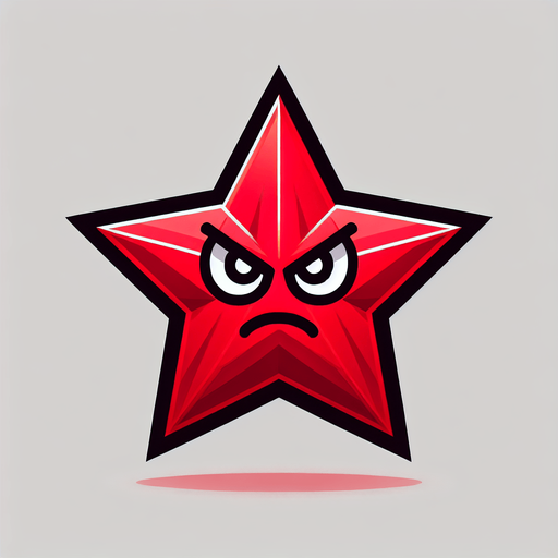 an angry red star.
Single Game Texture. In-Game asset. 2d. Blank background. High contrast. No shadows.