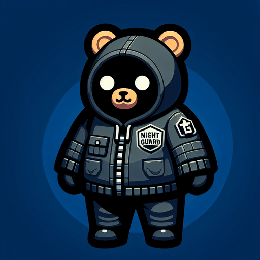 create night guard with freddy fazbear logo.
Single Game Texture.  In-Game asset.  2d.  Blank background.  High contrast.  No shadows