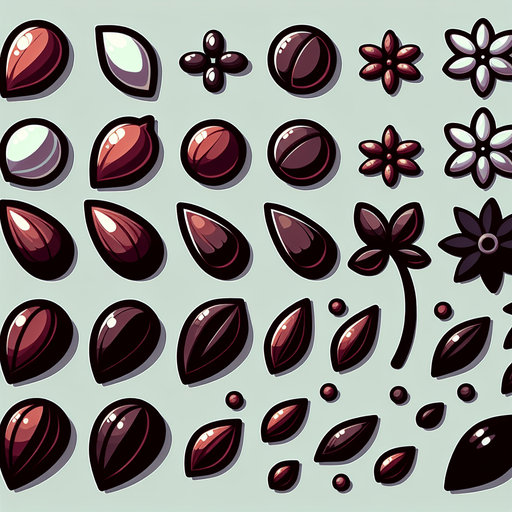 A sprite sheet of seeds. Cartoon..
Single Game Texture. In-Game asset. 2d. Blank background. High contrast. No shadows.
