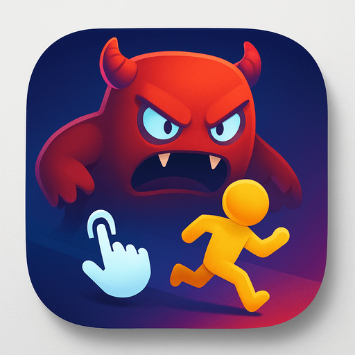 Modern App Store icon, high definition, square with rounded corners, for a game titled "Monster Chase" and with the description "Control a character with your finger while an AI monster hunts you down. Survive as long as possible in this intense chase game with intuitive touch controls.". No text on icon!