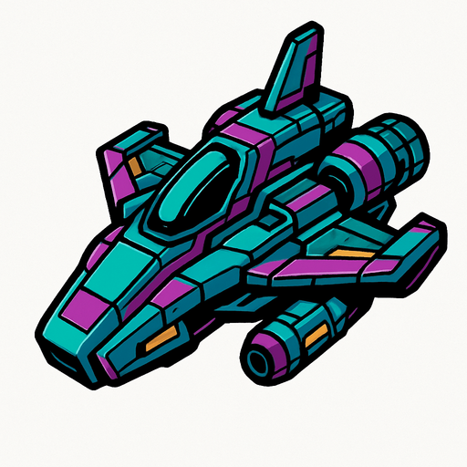 A future spaceship.
In-Game asset.  2d.  High contrast.  No shadows