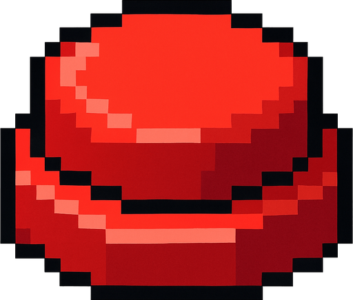 Kırmızı bir pixel art oyun tuşu.
In-Game asset.  2d.  High contrast.  No shadows