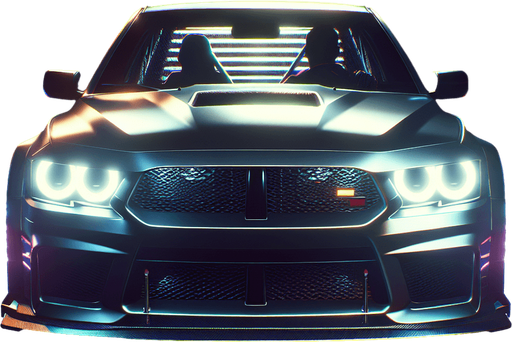 front of a car with a silouhete of a driver.
video game style