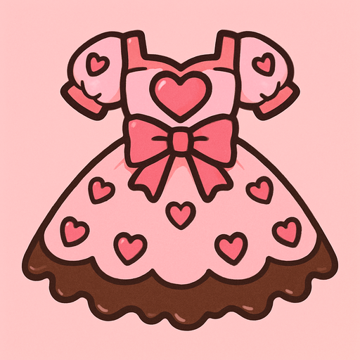 cute pink heart chocolate design dress top view..
In-Game asset.  2d.  High contrast.  No shadows