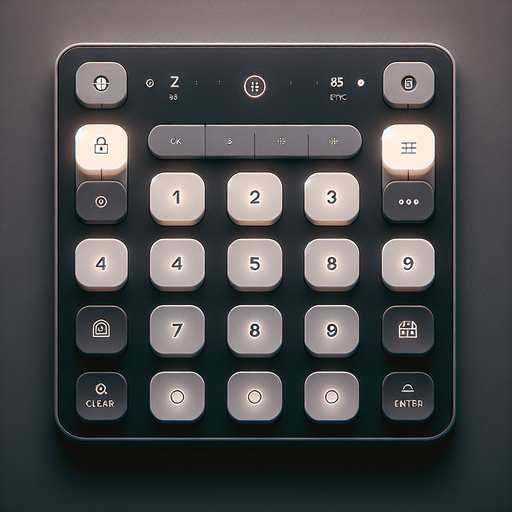 A clean and minimalistic mobile app interface for cracking a digital safe, designed with modern web design best practices. The centerpiece of the screen is a 3x4 grid with 12 square buttons, evenly spaced and aligned, resembling a secure keypad. Each button has a flat, modern design with sharp edges, soft shadows, and bold numbers (0-9) along with 'Clear' and 'Enter' buttons on the bottom row.

Above the keypad, there is a rectangular display screen where entered digits appear, styled with a dark background and crisp, glowing white text to evoke a secure, high-tech feel. The interface includes subtle visual cues of a safe-cracking theme, such as a faint metallic texture in the background or a subtle outline of a safe door around the display.

The overall layout is intuitive and professional, using a neutral color palette with subtle accents like light grey buttons and soft hover or press effects. The design is uncluttered and functional, balancing simplicity with a sleek aesthetic that.
Single Game Texture. In-Game asset. 2d. Blank background. High contrast. No shadows.