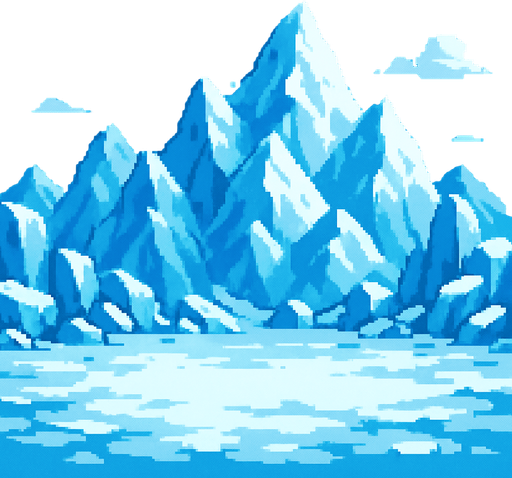 um conjunto de montanhas de gelo, arte pixel 32bits, arena battle background.
In-Game asset.  2d.  High contrast.  No shadows