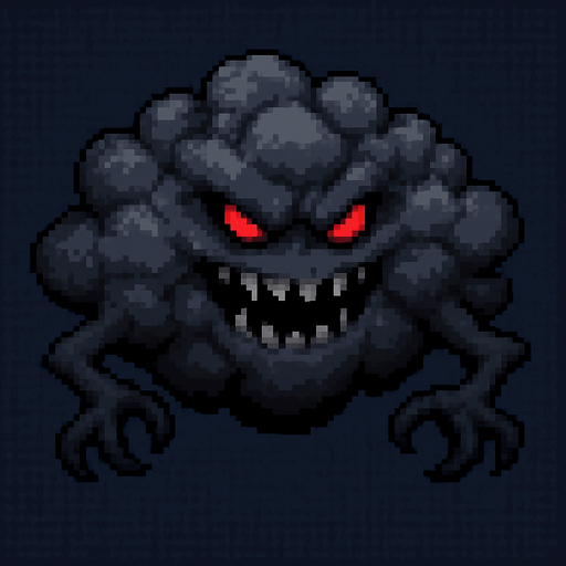 16 bit image evil black gray cloud monster.
In-Game asset.  2d.