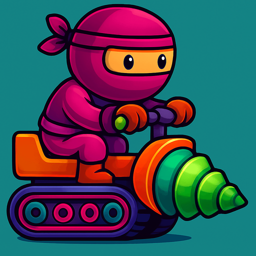 Same image of ninja with dig machine but with different colors for both. do random colors. HD colors.