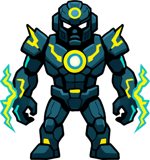 different cyborg electro enemy from the front side facing camera. HD colors. separated
In-Game asset.  2d.  High contrast.  No shadows