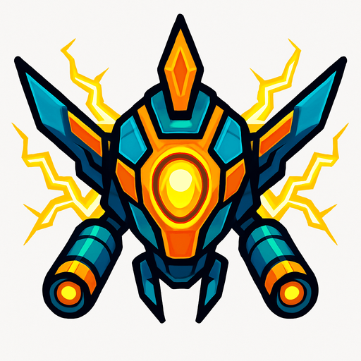 different cyber electro flying enemy from the front side facing camera. HD colors. separated
In-Game asset.  2d.  High contrast.  No shadows