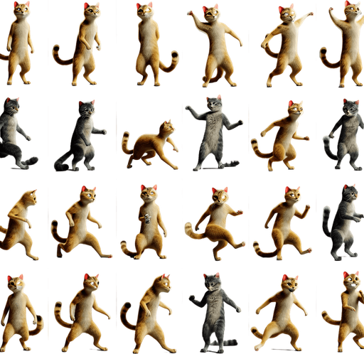 2 ayağı üzerinde duran kedinin farklı halleri (animasyon-gerçek karışımı bir tema).
(çok fazla resim)