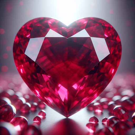 Large heart in precious ruby, very lightly decorated. Front view.