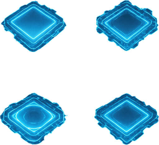 2x2 Sprite Sheet of futuristic blue energy square.
Seen from above.