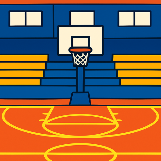 fondo de una cancha de baloncesto animada.
In-Game asset.  2d.  High contrast.  No shadows
