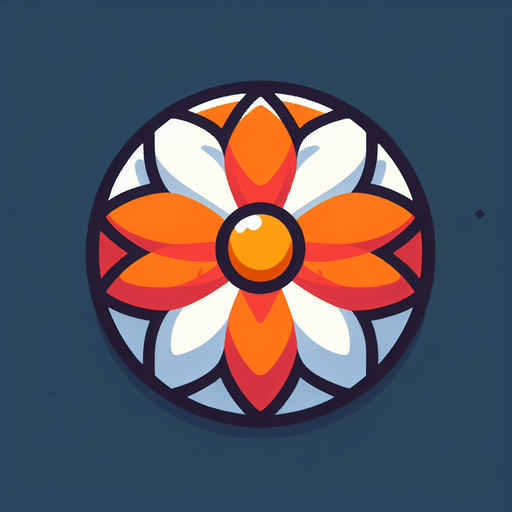 A round orange and white flower. Top down view.
Single Game Texture. In-Game asset. 2d. Blank background. High contrast. No shadows.