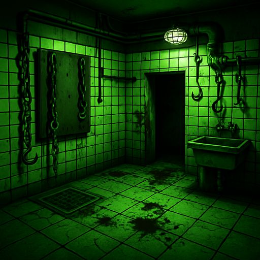 3D green horror torturing room from saw movie without chair.
In-Game asset.  High contrast.  No shadows. 3D