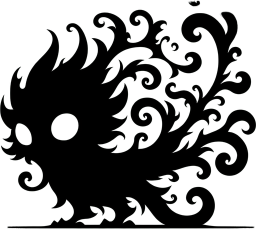 A silhouette of a small, mischievous shadow creature (imp, tendril beast, raven?). Could also be a pair of glowing eyes peering out from darkness..
Single Game Texture.  In-Game asset.  2d.  Blank background.  High contrast.  No shadows