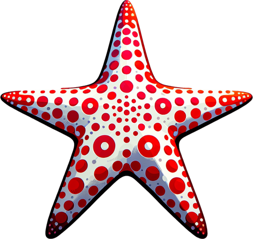 polkadot white red seastar.
Single Game Texture.  In-Game asset.  2d.  Blank background.  High contrast.  No shadows