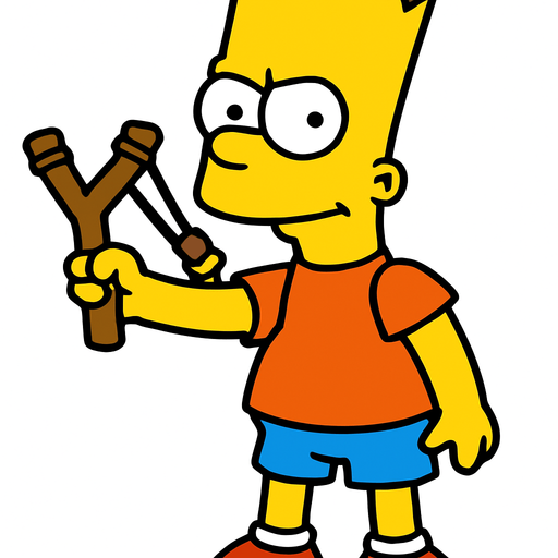 Bart holding a slingshot.
In-Game asset.  2d.  High contrast.  No shadows