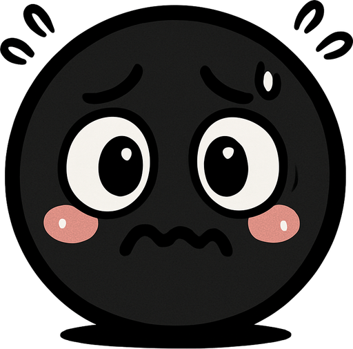 crea la imagen de una pelotita negra simple kawai y nerviosa.
In-Game asset.  2d.  High contrast.  No shadows