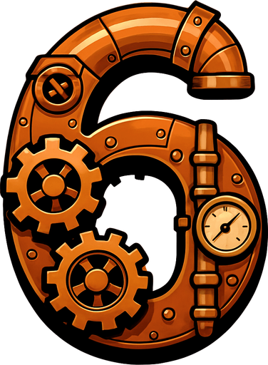 numero 6 en estilo steampunk.
In-Game asset.  2d.  High contrast.  No shadows