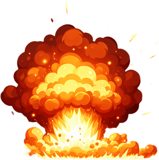 A fiery explosion.
Single Game Texture. In-Game asset. 2d. Blank background. High contrast. No shadows.
