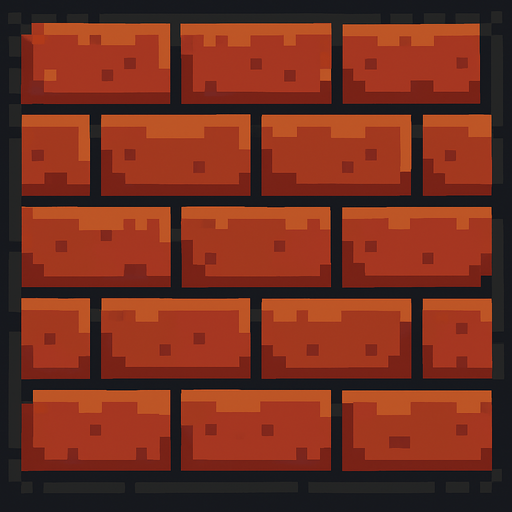 Make a 2D top down pixelated flat image of brick.
In-Game asset.  2d.  High contrast.  No shadows