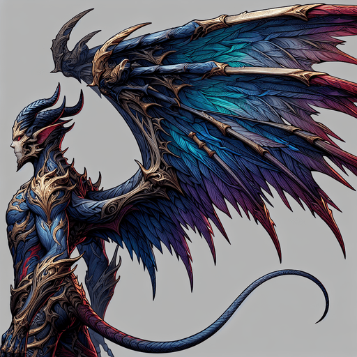 Winged daemon side view Single Game Texture. In-Game asset. 2d. Blank background. High contrast. No shadows.