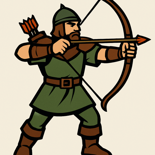 Okçu savaşçı.
In-Game asset.  2d.  High contrast.  No shadows