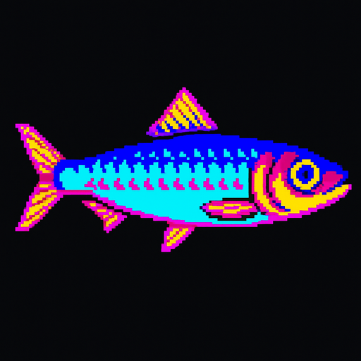 A sardine. 80s arcade machine graphics. 
Swimming Side profile.
In-Game asset.  2d.  High contrast.  No shadows