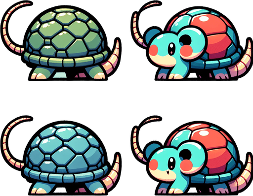 mouse turtle hybrid, cartoon Single Game Texture. In-Game asset. 2d. Blank background. High contrast. No shadows.