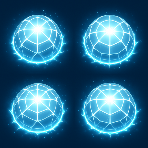 2x2 Sprite Sheet of futuristic white energy geodesic dome.
Seen from above / zenith view