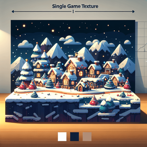 Christmas night, a village in the bottom, cartoon Single Game Texture. In-Game asset. 2d. Blank background. High contrast. No shadows.