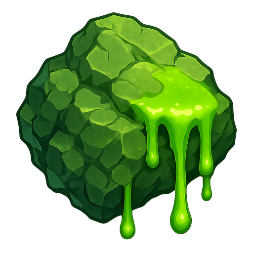 Rocky green rock with green venom dripping off it.
Single Game Texture.  In-Game asset.  2d.  Blank background.  High contrast.  No shadows
