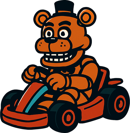 Un oso animatronico en un kart.
In-Game asset.  2d.  High contrast.  No shadows