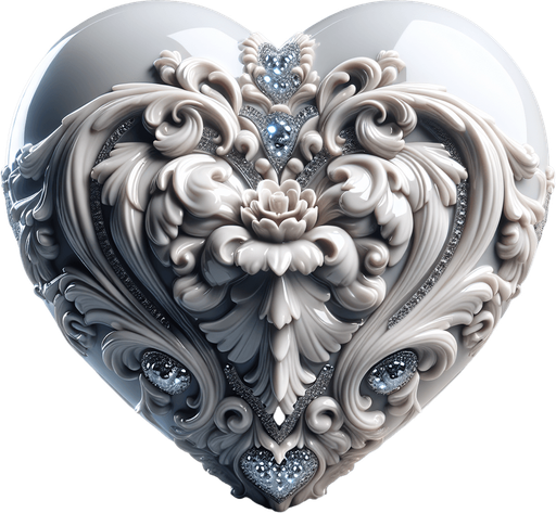 Big precious shiny porcelain heart slightly ornate. face view.