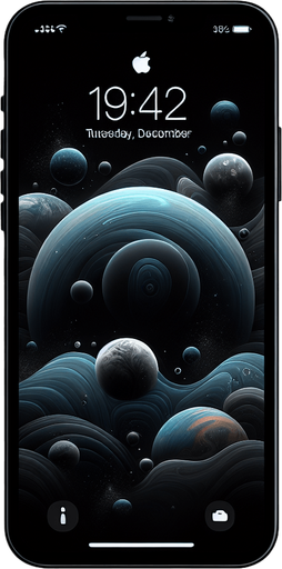 Photorealistic iphone smartphone with full blackscreen, front view.