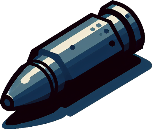 single bullet two d.
Single Game Texture.  In-Game asset.  2d.  Blank background.  High contrast.  No shadows